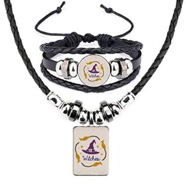 Imagem de Conjunto de joias de pulseira de couro com estampa de desenho animado de chapéu roxo
