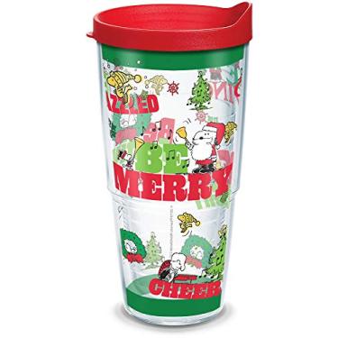 Imagem de Tervis Peanuts - Christmas Holiday Be Merry Made in USA Copo isolado de parede dupla mantém as bebidas frias e quentes, 680 g, clássico