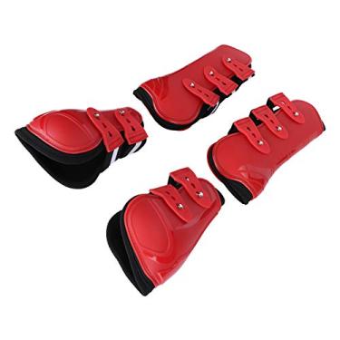 Imagem de Protetor de perna de cavalo com obstáculos, leve, durável, espesso, para treinamento de equitação em qualquer corrida meteorológica (conjunto de vermelho, médio)