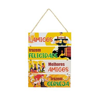Imagem de Jogo 4 Placas Decorativas Madeira Cordão 37x29x0,5cm