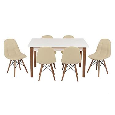 Imagem de Conjunto Mesa de Jantar Luiza 135cm Branca com 6 Cadeiras Botonê - Nude