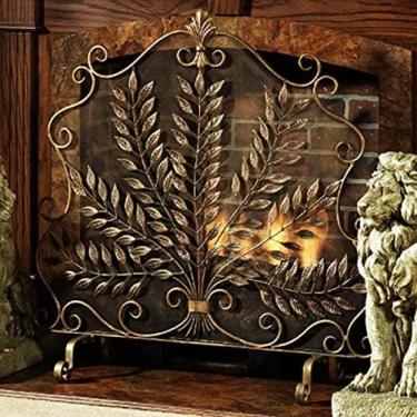 Imagem de Protetor Contra Incêndio Vintage Para Lareiras De Lareira Aberta, Cerca De Malha De Tela De Lareira De Segurança Para Bebês Com Folhas, Protetor De Aquecedor De Toras De Gás, Decoração Externa Int