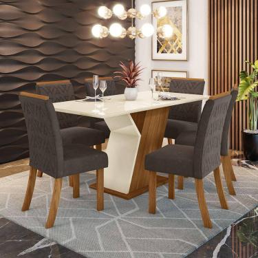 Imagem de Conjunto Sala de Jantar Tampo MDF com Vidro 160 Cm Com 6 Cadeiras Zuri Casa 812