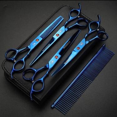 Imagem de Kit 4 Tesouras Profissional Cabeleireiro Barbeiro 1 Pente