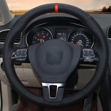 Imagem de LAVIYE DIY preto macio couro artificial carro tampa volante, para Volkswagen VW Gol Tiguan Passat B7 Passat CC Touran Jetta Mk6