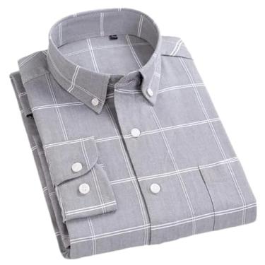 Imagem de HSQIBAOER Camisa masculina xadrez masculina manga longa algodão macio conforto slim fit camisas sociais masculinas, 18-228, G
