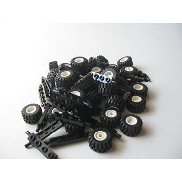 Imagem de LEGO City Complete Wheel Assembly Lot, 20 Black Axles, 40 Black Rubber Tires, 40 White Wheels