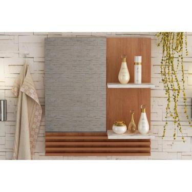 Imagem de Armário De Banheiro C-espelho Suspenso Bn3614 60cm Cor Amendoa-marmore Branco - Tecno Mobili