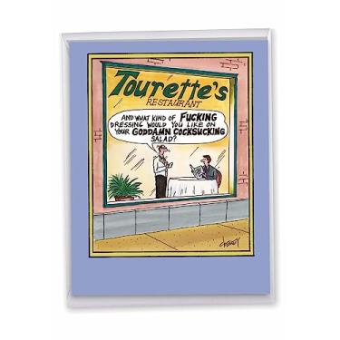 Imagem de Cartão grande Happy Bday (com envelope) - Cartão hilário "Tourettes Restaurant" Happy Appreciation - It's Your Goddamn F#%@ing Birthday - Cartão engraçado (papel timbrado 21,5 cm x 28 cm) #J7724BDG