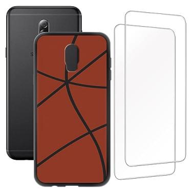 Imagem de Zuitop Capa com design para Samsung Galaxy C8 (5,5 polegadas) com 2 protetores de tela de vidro temperado, para Samsung Galaxy J7 Plus, capa protetora fina e macia de gel de sílica TPU, basquete