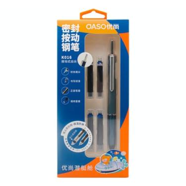 Imagem de xixixiaozhu Conjunto de canetas-tinteiro retrátil OASO K016, 0,5 mm, com 4 cartuchos de tinta azul, escrita suave para estudantes escolares (azul marinho)