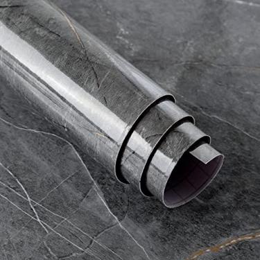 Imagem de Papel de parede de mármore cinza para contato com papel de parede autoadesivo removível à prova d'água 40,6 cm x 899 cm para forro de prateleira de móveis