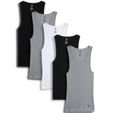 Imagem de U.S. Polo Assn. Camiseta masculina – regata clássica canelada (pacote com 4), Preto/cinza/branco., M