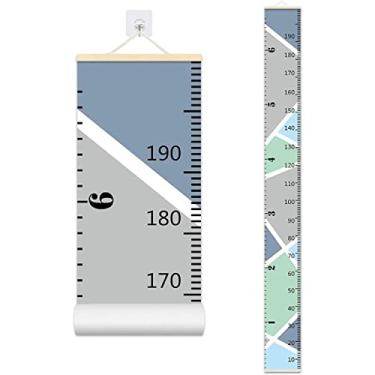 Imagem de Tabela de crescimento do bebê, tabela de parede de altura para crianças, moldura de madeira de 200 x 20 cm, régua suspensa para decoração de quarto de criança (cinza)