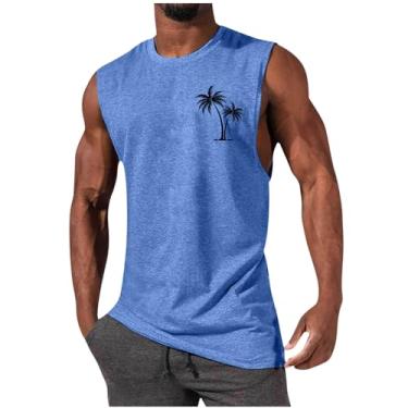 Imagem de Colete masculino esportivo esportivo de praia sem mangas para homens gola redonda havaiana camiseta regata outono verão 2024, Z-133 Azul royal, 4G