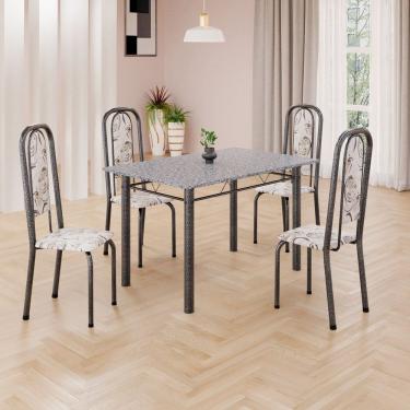 Imagem de Conjunto de Mesa Retangular a 120x75cm Tampo Granito Ocre 4 Cadeiras Lavínea Arabesco/ Mart Prata