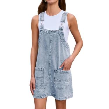Imagem de BerryGo Vestido feminino de brim sem mangas, sem mangas, casual, minivestido pinafore; vestido curto com bolso, Demin branco e azul, G