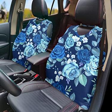 Imagem de GOSTONG Colete de capa de assento de carro com estampa de rosa azul, 2 peças, protetores de assento de veículos, almofada macia para homens e mulheres