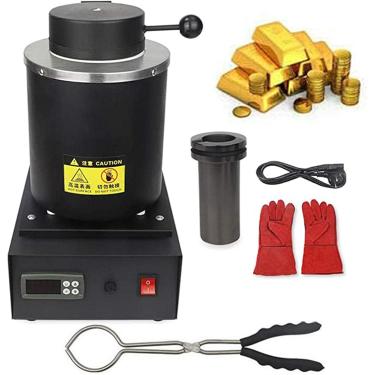 Imagem de Forno elétrico de fusão de ouro 1800W, máquina digital de fundição de metal 2102 ℉, kit de fundição de metal com cadinho de grafite para sucata derretida, prata, ouro, cobre, forno de fundiç