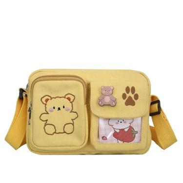 Imagem de Bolsa tiracolo Kawaii linda bolsa de ombro de lona para mulheres pequena bolsa carteiro, Amarelo