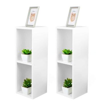 Imagem de Conjunto Mesa De Cabeceira Pequena 20x20x60cm Diamante Branco Quarto Sala