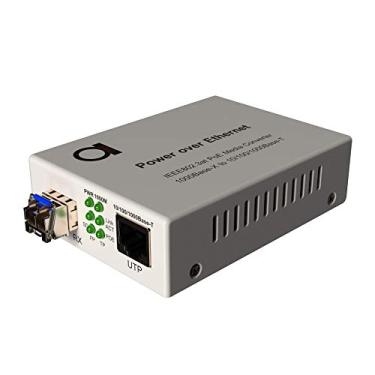 Imagem de Conversor de mídia Gigabit Ethernet LC de modo único de fibra PoE - fornece energia IEEE 802.3 PoE e PoE+ PSE e estende distância sobre fibra até 20 km (12,42 milhas) - 10/100/1000 porta LAN UTP de