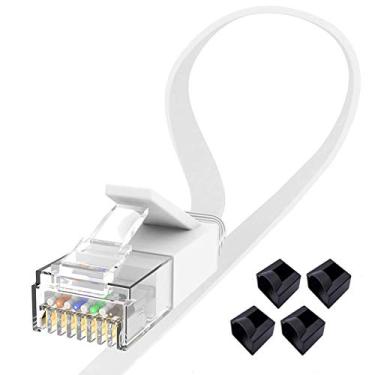 Imagem de Jaremite Cabo Ethernet Cat6 1,8 m, pacote com 2 unidades, branco, cabo de rede LAN com capa contra poeira, cabos de patch planos RJ45 de alta velocidade para PS4, roteador, modem, jogos, Xbox One