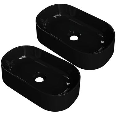 Imagem de Kit 02 Cubas de Apoio Oval Para Banheiro Lavabo Laila C01 O42W Preto - Lyam