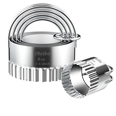 Imagem de iNeibo Conjunto de cortadores de pastelaria/biscoito, cortador de biscoito de borda canelada, cortadores de bolo, cortadores de bolos, massa, fondant, decoração de bolos