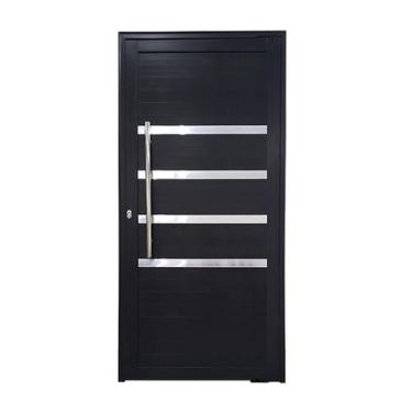 Imagem de Porta de Alumínio Pivotante Preto Com Puxador e Friso Linha 30 - DC, E