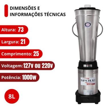 Imagem de Liquidificador Attak Baixa Rotação 3500rpm 8L Bivolt - Spolu, 110V