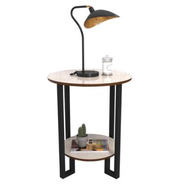 Imagem de Mesa De Apoio Redonda 2 Tampos Pés Preto - Off-WhitE/Freijó - RDS