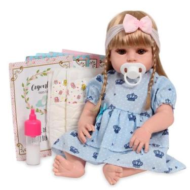Imagem de Bebê Reborn Menina Loira Linda 100% Vinil 13 Acessórios - Cegonha Rebo