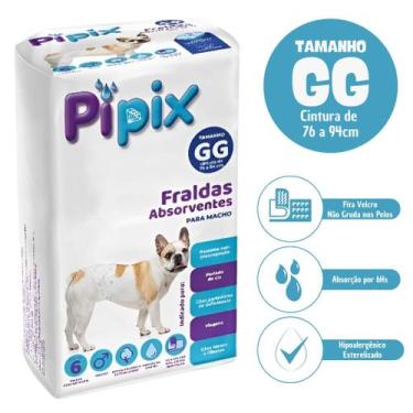 Imagem de Fralda Higiênica Descartável para Cães Pet Pipix Macho 6 Unidades, (GG