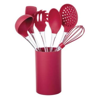 Imagem de Kit Utensílios Euro Home 7 Peças Silicone C/ Cabo Acrílico Vermelho