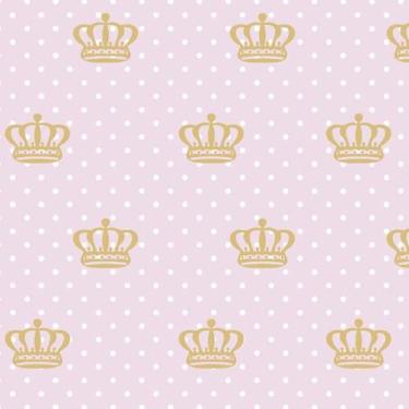 Imagem de Papel De Parede Poa Rosa Com Coroa E Bolinhas Branca Adesivo - LRP