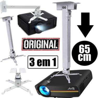 Imagem de Suporte Para Projetor Datashow Cor Branco Extensor de 65cm Teto e Pare