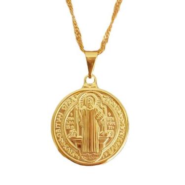 Imagem de Correntinha Feminina Pingente Medalha De São Bento Banhado A Ouro 18k 