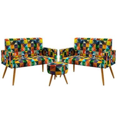 Imagem de Kit 2 Poltronas Namoradeira Estofadas Nina e Puff Solar Sued Estampado