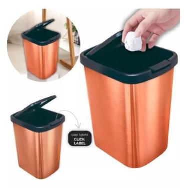 Imagem de Lixeira Cesto 9 Litros com Tampa Click Label Cinza Inox - ARQPLAST, Br