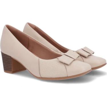 Imagem de Sapato Usaflex Couro SaltoBloco BicoRedondo Conforto Joanete, Nude, 37