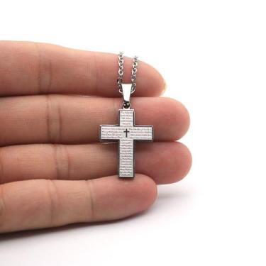 Imagem de Colar Corrente Masculino Cruz Crucifixo Pai Nosso Em Aço inoxidável ba
