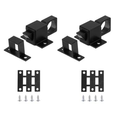 Imagem de uxcell 2 peças de trava de porta, liga de alumínio, trava automática de mola com trava de segurança, parafuso de porta de salto de mola para portão, janela, quarto, galpão, preto