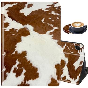 Imagem de Capa e porta-copos para Samsung Galaxy Tab A7 Lite 2021, suporte ajustável à prova de choque para Samsung Tab A7 Lite 8,7 polegadas (SM-T220/T225/T227), estampa de pele de vaca marrom (com