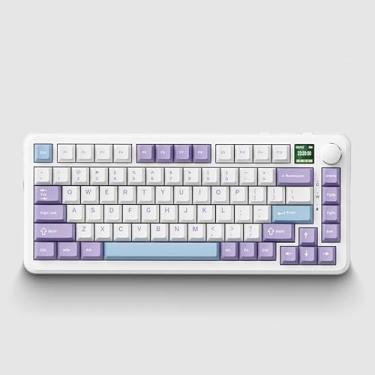 Imagem de Odpaltoy Teclado mecânico AK820 MAX para jogos com botão, teclado RGB PBT com fio, teclado hot swappable, 81 teclas (modo triplo roxo haiyanês)