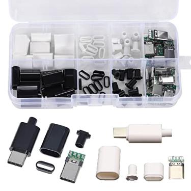 Imagem de ANMBEST 20 conjuntos USB 3.1 tipo C conector macho 24 pinos interface de linha de dados de soldagem 24P módulo de suporte de placa PCB (10 conjuntos pretos + 10 conjuntos branco)