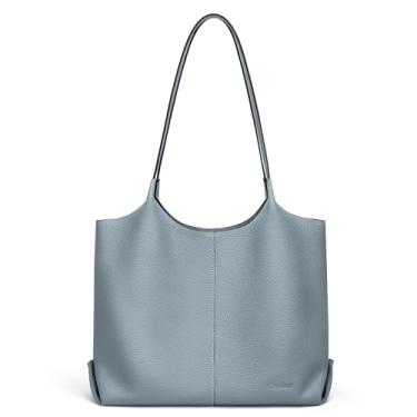 Imagem de Cnoles Bolsa Hobo para mulheres, bolsa de ombro feminina, alça superior, bolsa macia de couro legítimo, alça superior, Azul claro