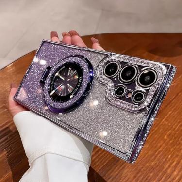 Imagem de Glitter Gradient Rhinestone Magnetic Mirror Bracket Case para Samsung S24 S23 Ultra S22 Plus A54 A34 A24 A55 A35 A25 A15 A05 Girl, Roxo, para A35 5G