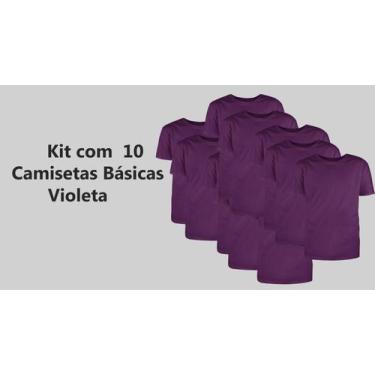 Imagem de Kit com 10 Camisetas Básicas Lisa Masculina Violeta - Mc Clothing, GG