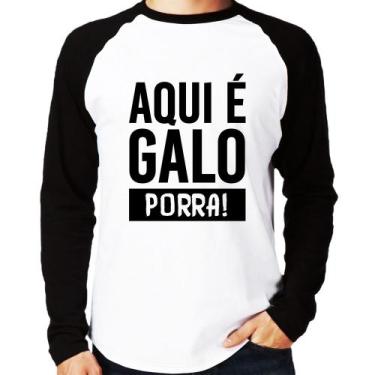 Imagem de Camiseta Raglan Aqui é galo  Manga Longa - Foca na Moda, Branco, Preto